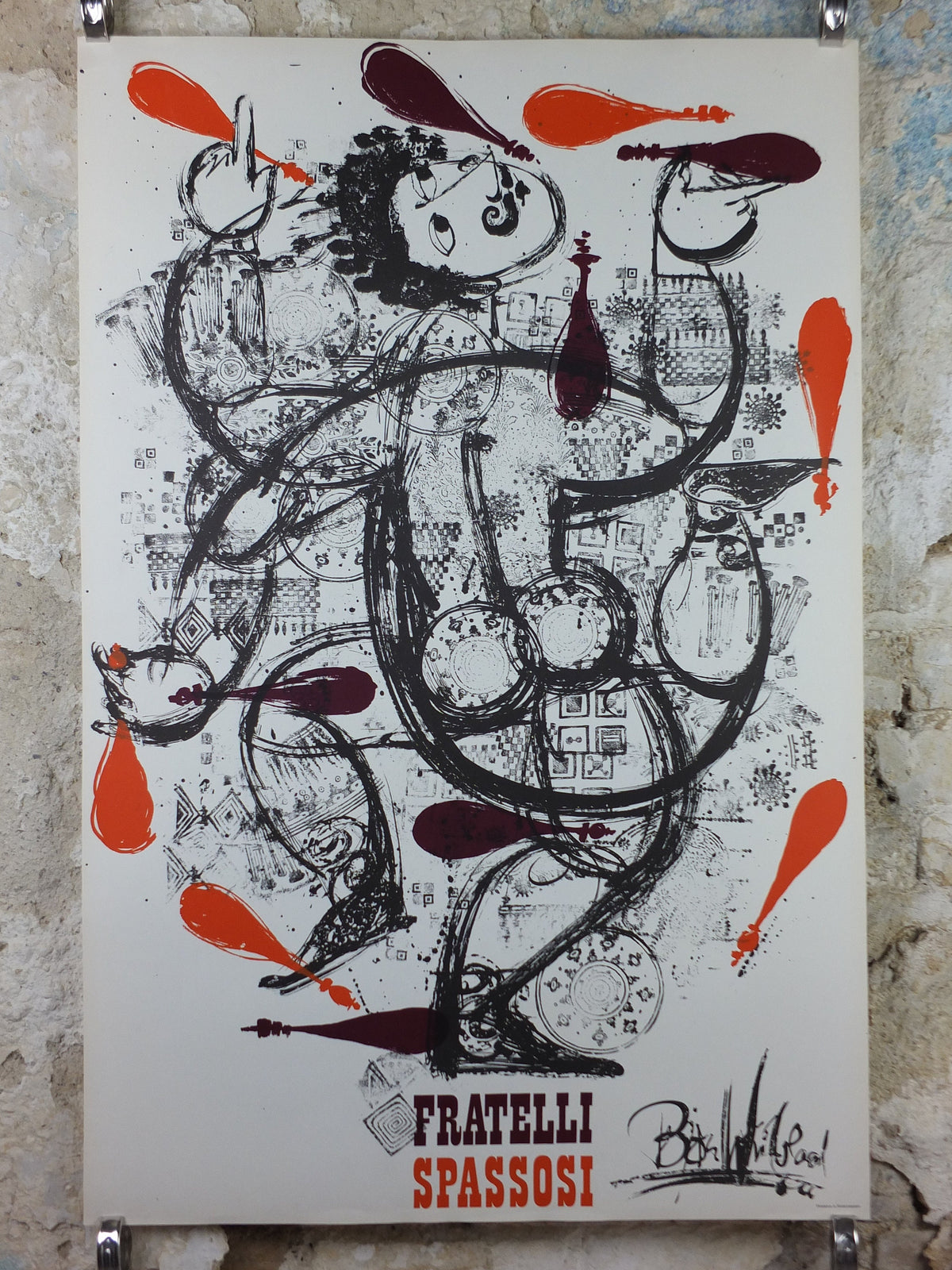 1966 Bjørn Wiinblad Poster, The Chuckle Brothers, Fratelli Spassosi, Juggling and Italian Performing Arts, theatre wall art decor