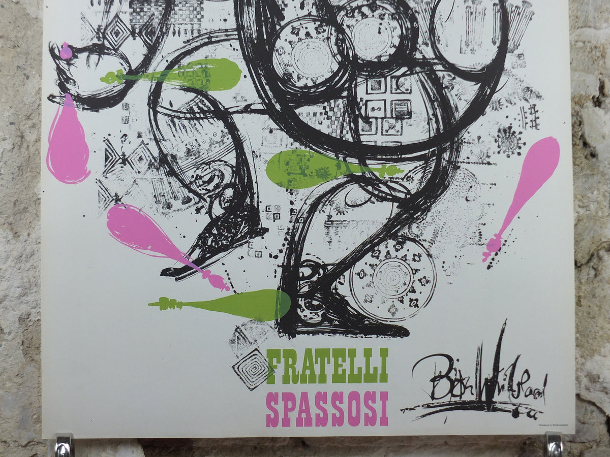 1966 Bjørn Wiinblad Poster, The Chuckle Brothers, Fratelli Spassosi, Juggling and Italian Performing Arts, theatre wall art decor