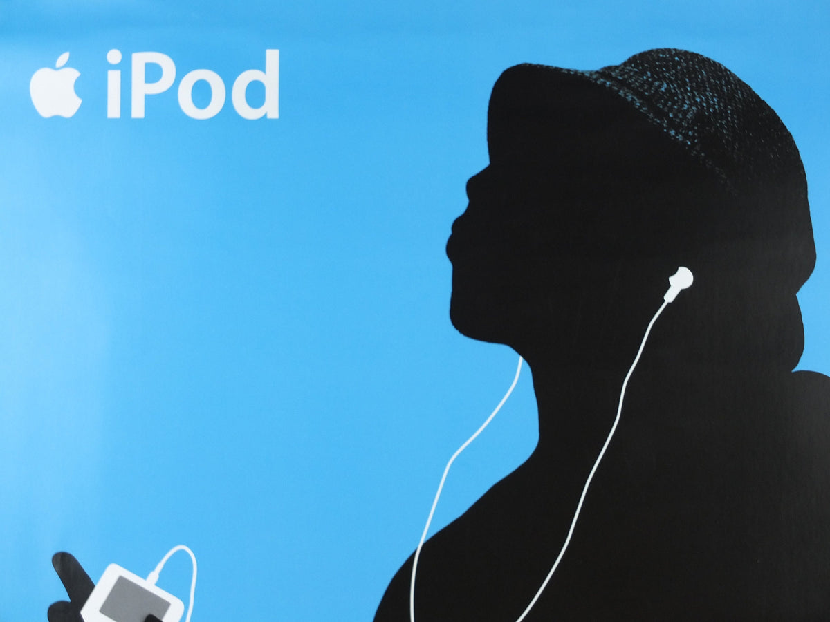 2004 Apple iPod Poster, original Dancing man in hat by Susan Alinsangan and Casey Leveque, music computer technology, retro wall art decor