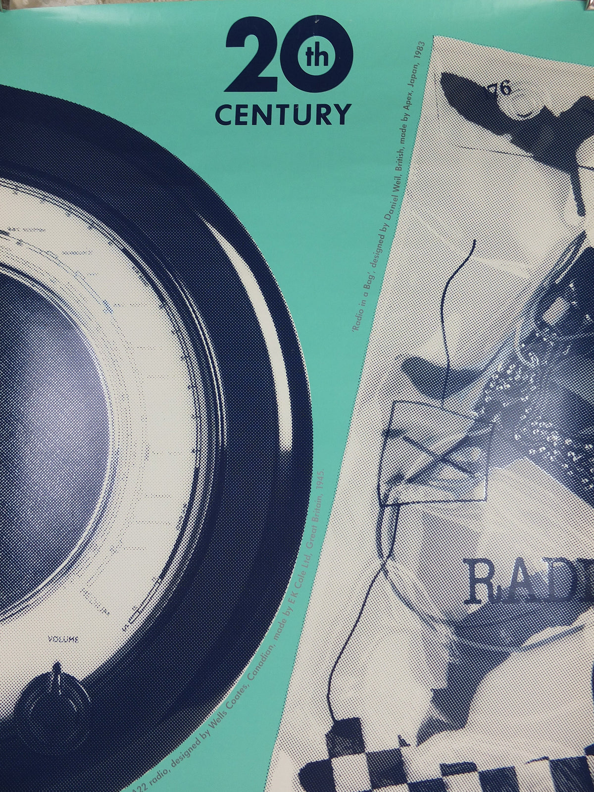 1990s V&A Museum Poster, Radio in the 20C, Radio in a Bag (1983) and Elko 22 (1945), Victoria and Albert, gallery exhibition wall art decor