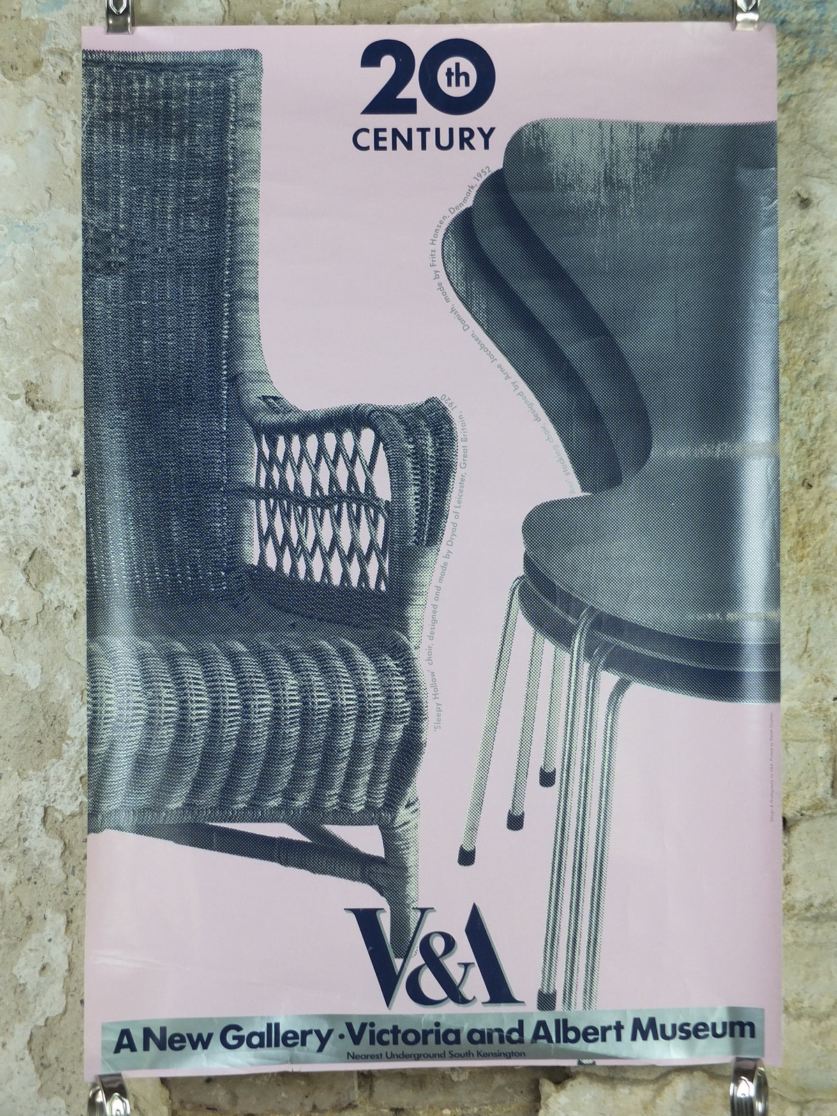 1990s V&A Museum Poster, Chairs in the 20C, Sleepy Hollow (1920) and Ant Chair (1952), Victoria and Albert gallery exhibition wall art decor