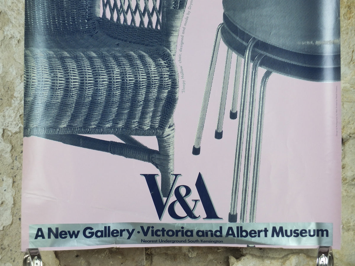 1990s V&A Museum Poster, Chairs in the 20C, Sleepy Hollow (1920) and Ant Chair (1952), Victoria and Albert gallery exhibition wall art decor