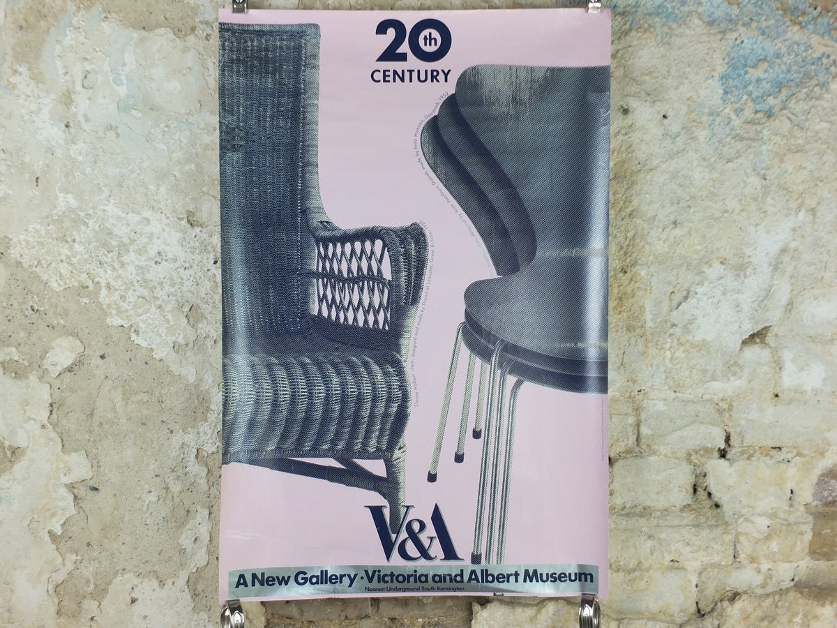 1990s V&A Museum Poster, Chairs in the 20C, Sleepy Hollow (1920) and Ant Chair (1952), Victoria and Albert gallery exhibition wall art decor