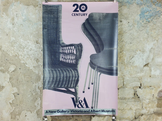 1990s V&A Museum Poster, Chairs in the 20C, Sleepy Hollow (1920) and Ant Chair (1952), Victoria and Albert gallery exhibition wall art decor