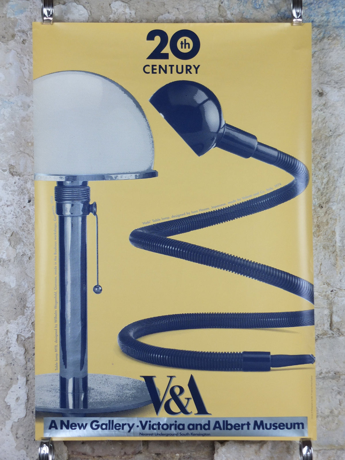 1990s V&A Museum Poster, Lamps in the 20C, MT8 lamp (1924) and Hebi lamp (1974), Victoria and Albert gallery exhibition wall art decor