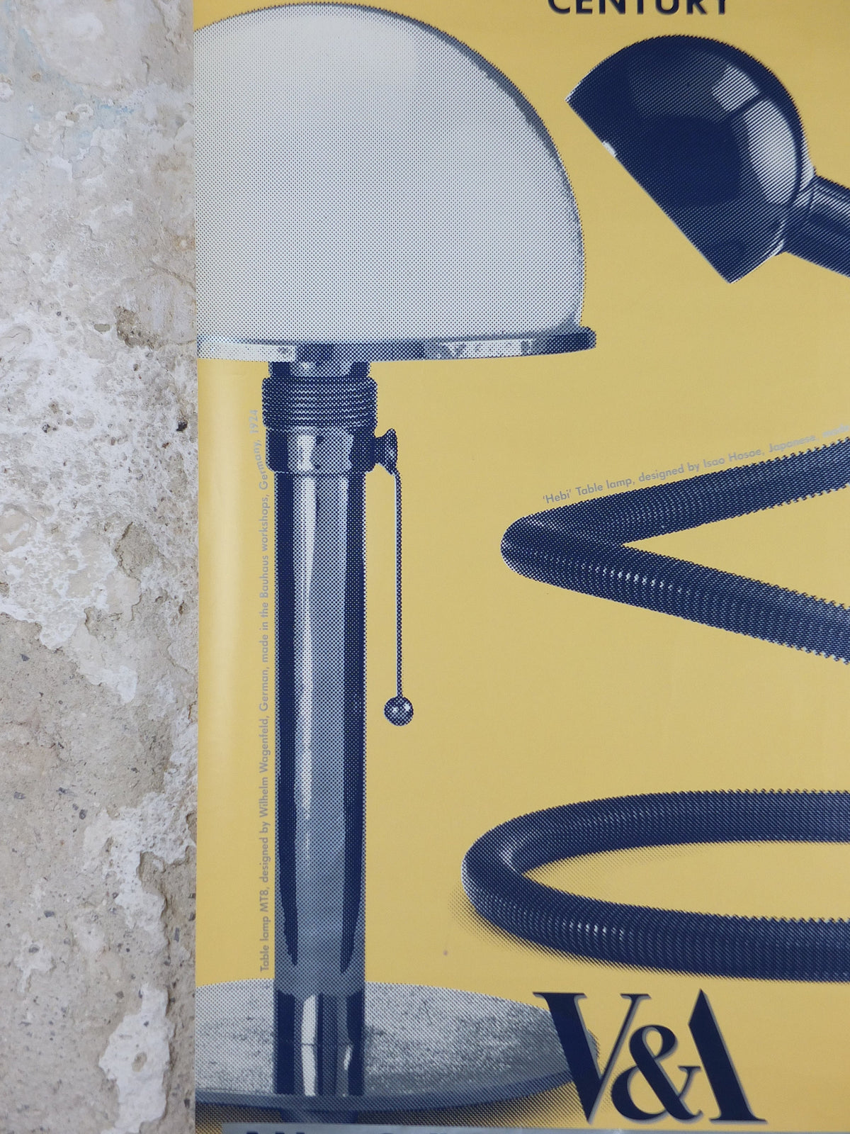 1990s V&A Museum Poster, Lamps in the 20C, MT8 lamp (1924) and Hebi lamp (1974), Victoria and Albert gallery exhibition wall art decor