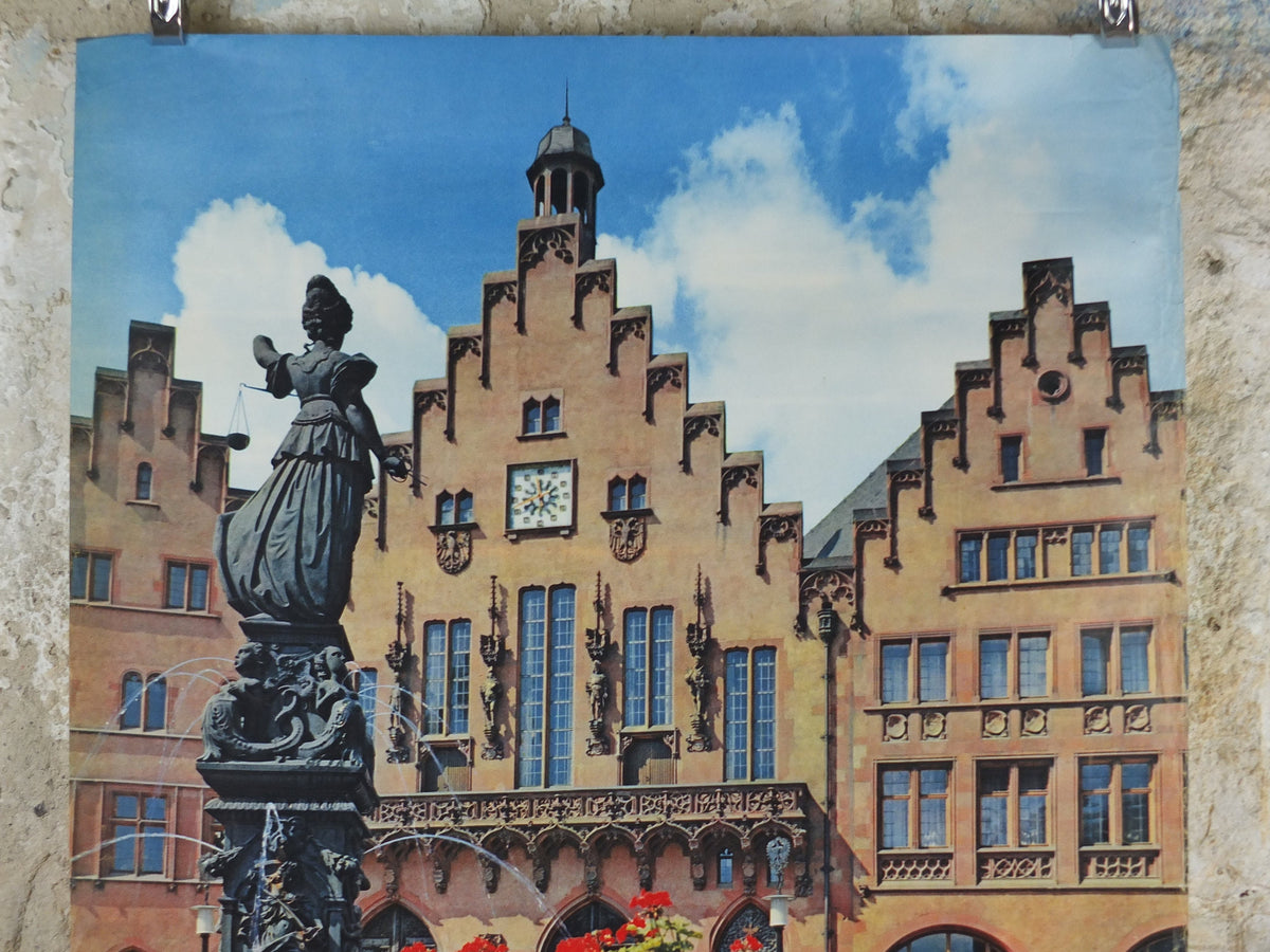 1963 Frankfurt on the Main Travel Poster, Romer Hotel de Ville, Germany, by Sepp Jager, tourism advertising wall art decor