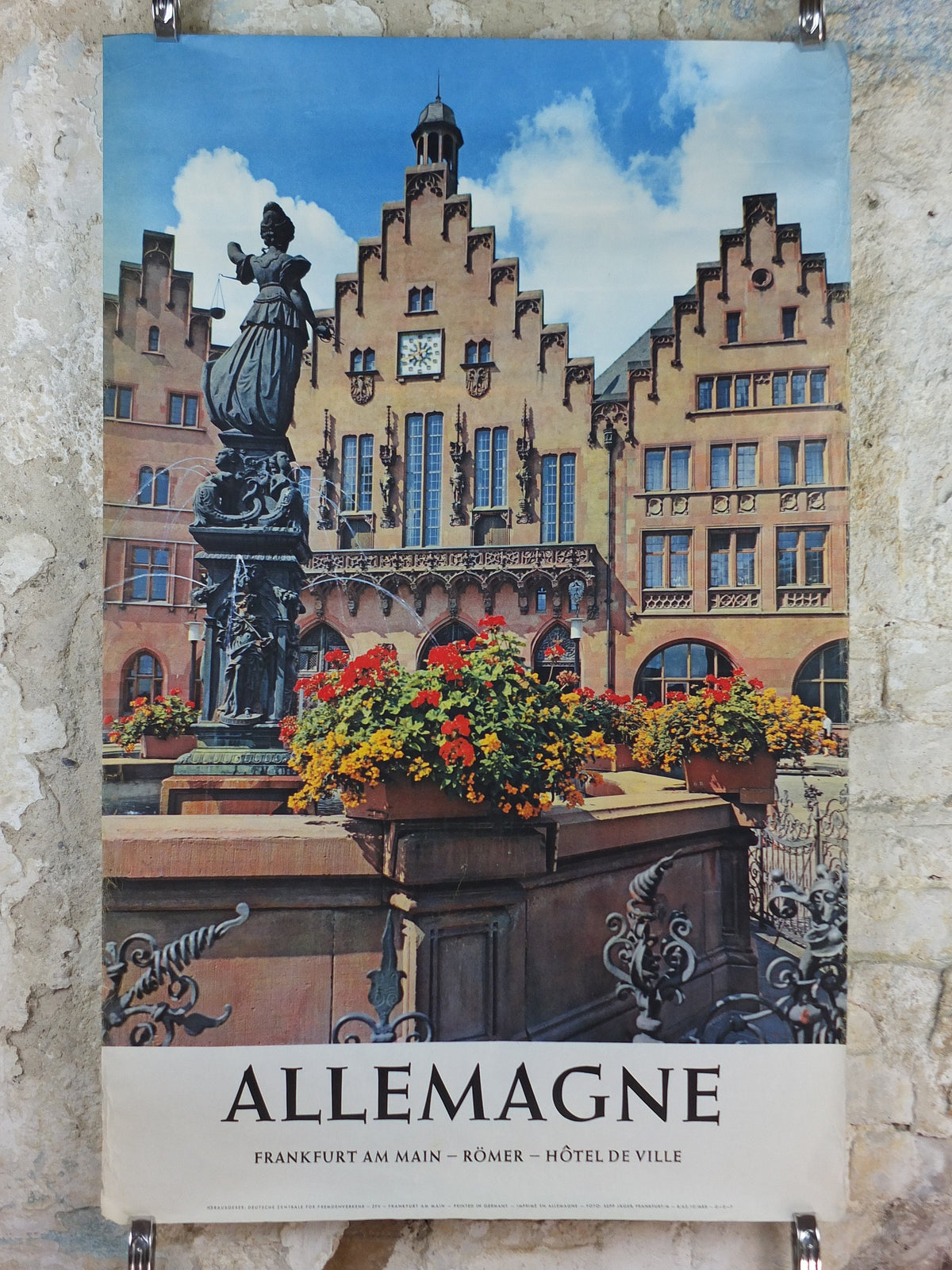 1963 Frankfurt on the Main Travel Poster, Romer Hotel de Ville, Germany, by Sepp Jager, tourism advertising wall art decor