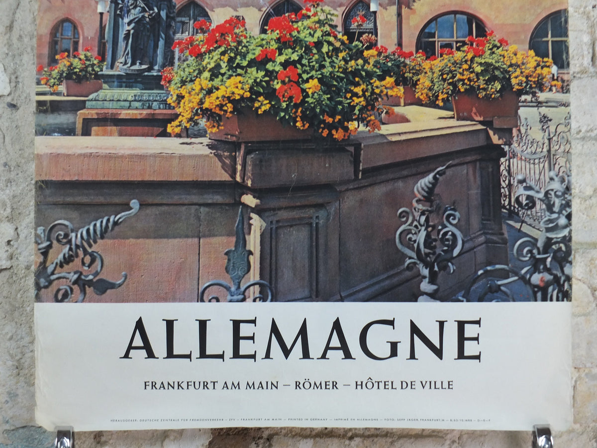 1963 Frankfurt on the Main Travel Poster, Romer Hotel de Ville, Germany, by Sepp Jager, tourism advertising wall art decor