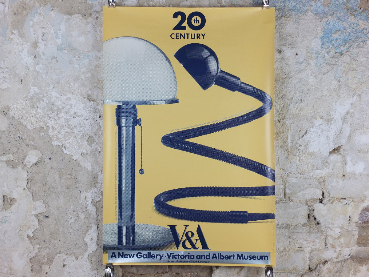 1990s V&A Museum Poster, Lamps in the 20C, MT8 lamp (1924) and Hebi lamp (1974), Victoria and Albert gallery exhibition wall art decor