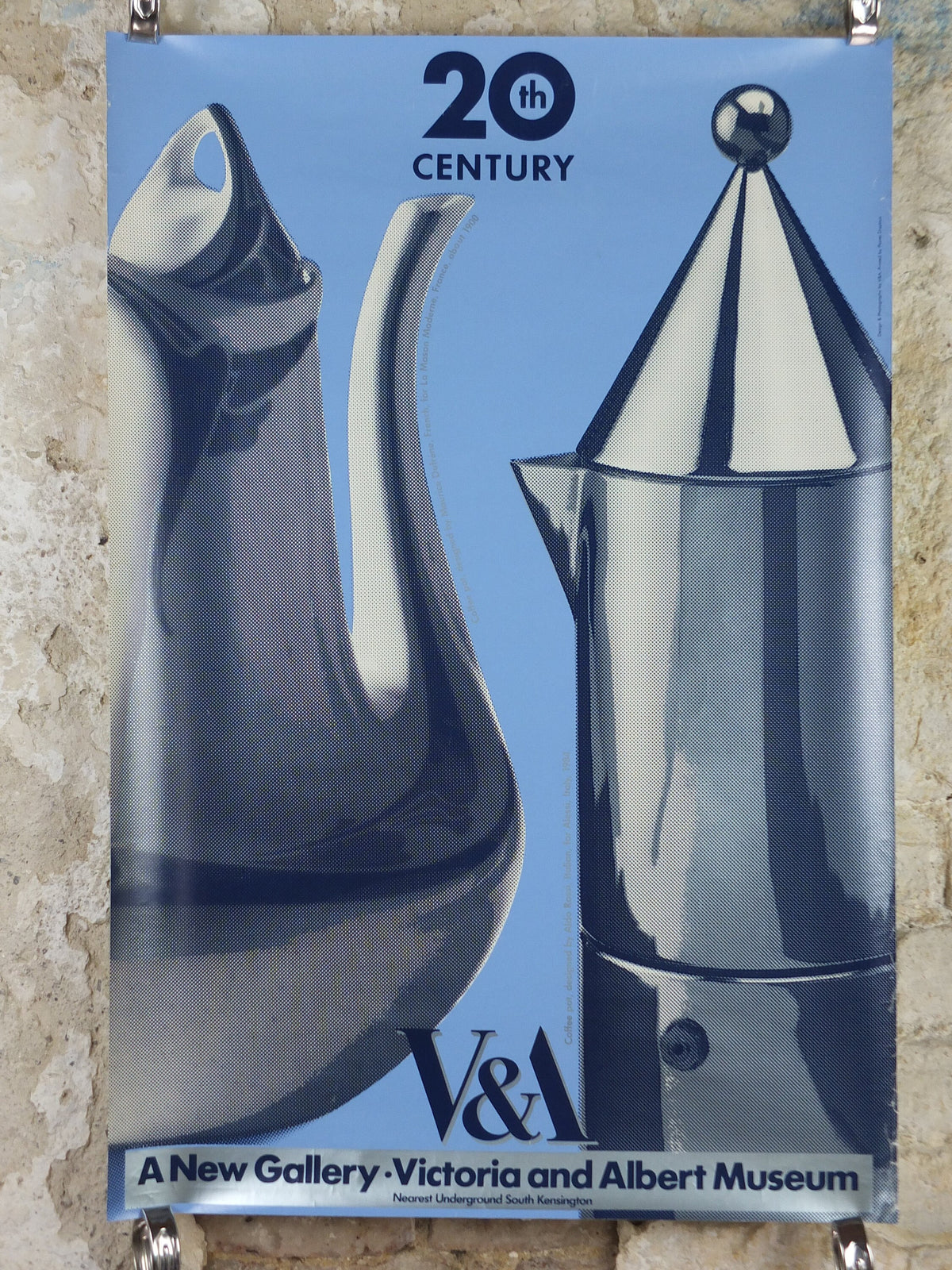 1990s V&A Museum Poster, Coffee Pots in the 20C, Coffee Pot (1900) and (1984), Victoria and Albert gallery exhibition wall art decor