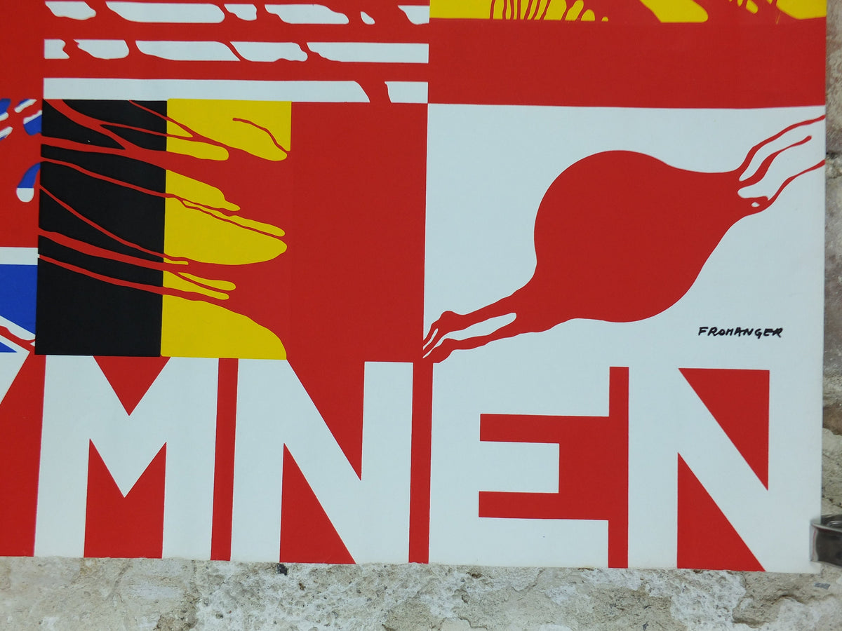 1970 Hymnen Poster, by Gérard Fromanger, experimental ballet and dance, blood soaked flags, protest wall art decor