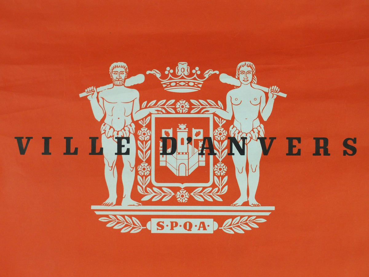 1955 Sculpture Poster, very orange biennial sculpture from Middleheim region of Antwerp or Anvers, artist gallery exhibition, wall art decor