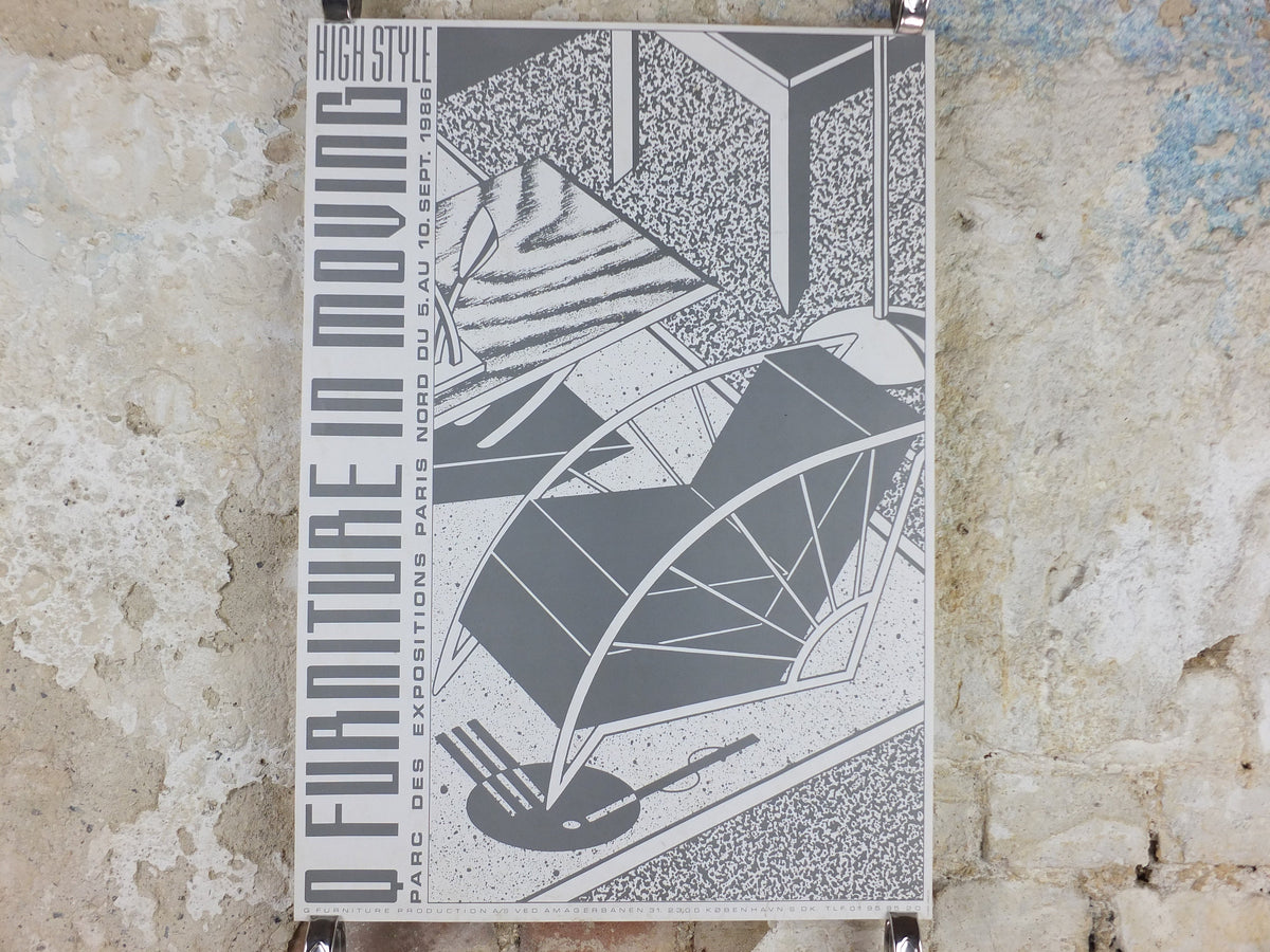 1986 Danish Chair Design Poster, Q Production, Copenhagen, Danish furniture design, artist gallery exhibition, wall art decor
