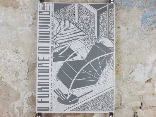 1986 Danish Chair Design Poster, Q Production, Copenhagen, Danish furniture design, artist gallery exhibition, wall art decor