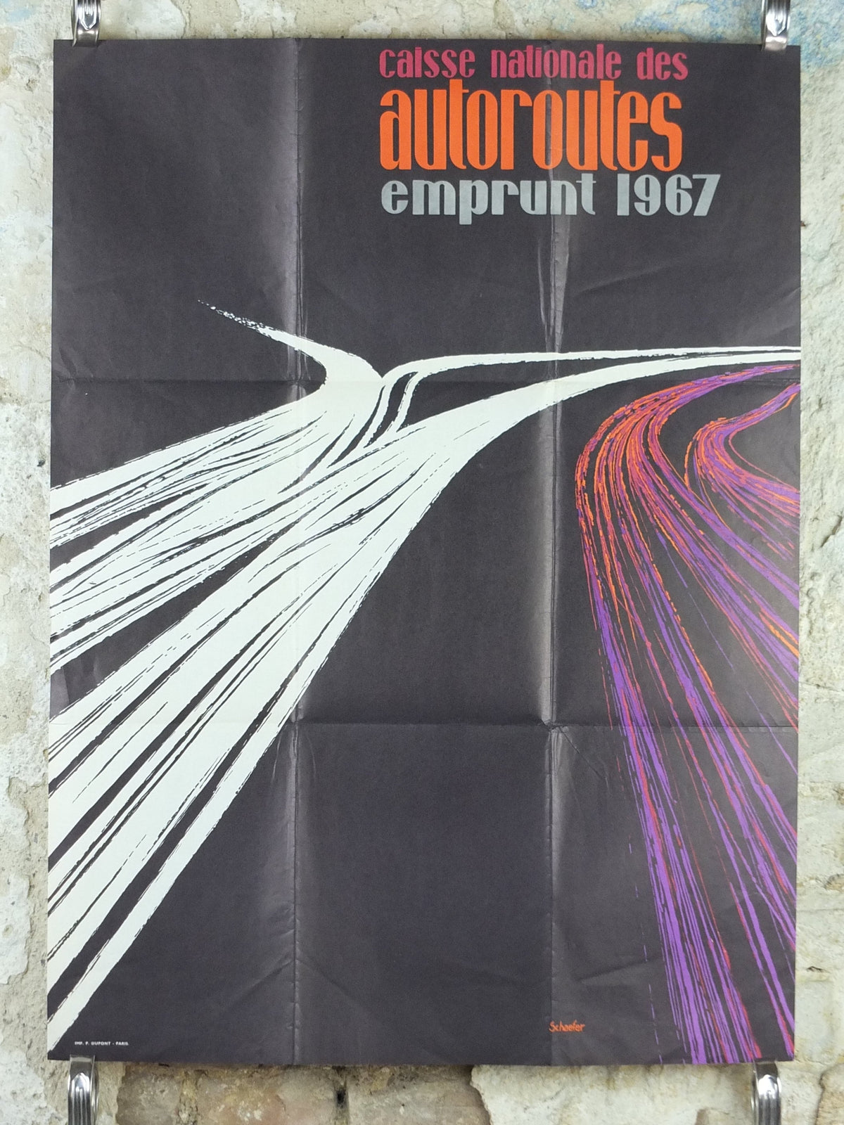 1967 French Motorways Poster, Caisse Nationale Des Autoroutes CNA, by Schaefer, French Highways, Bonds and financial loans, wall art decor