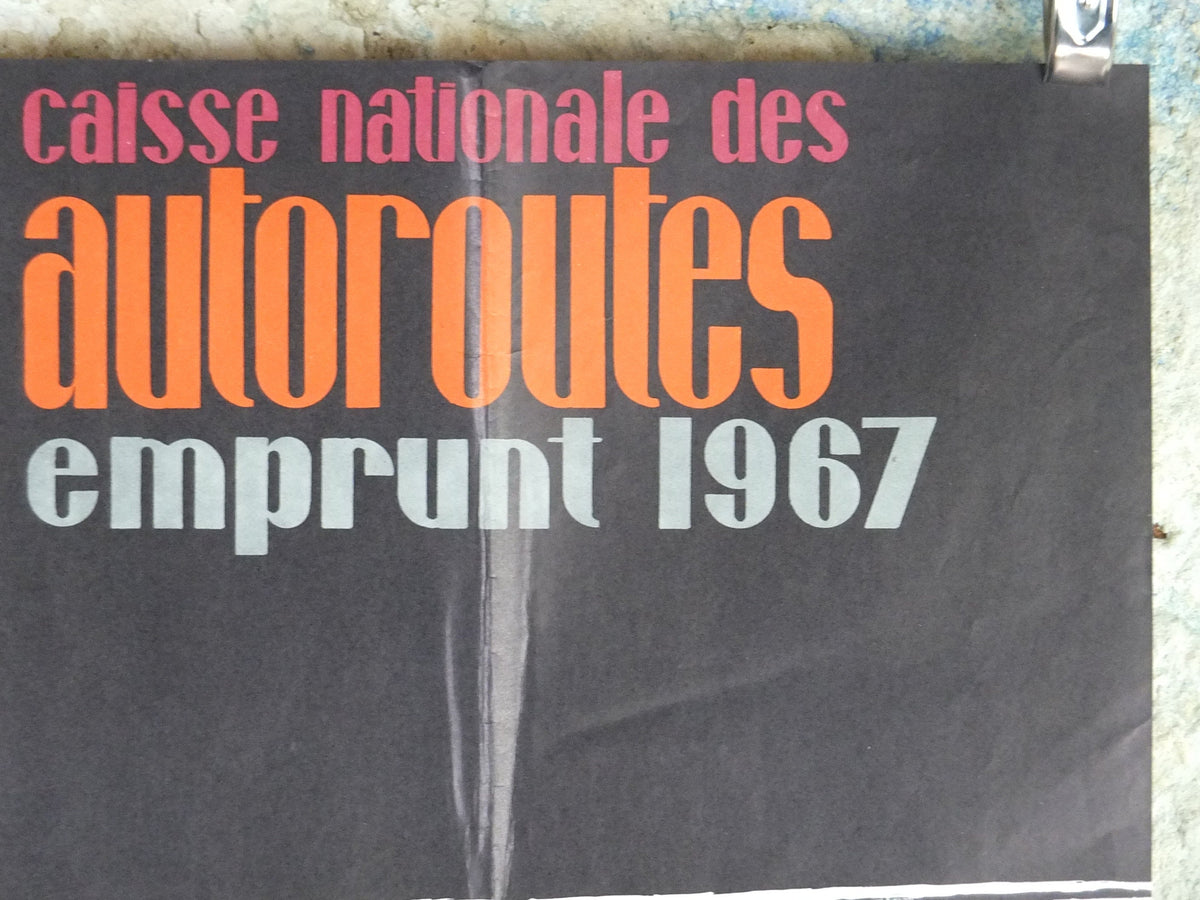 1967 French Motorways Poster, Caisse Nationale Des Autoroutes CNA, by Schaefer, French Highways, Bonds and financial loans, wall art decor