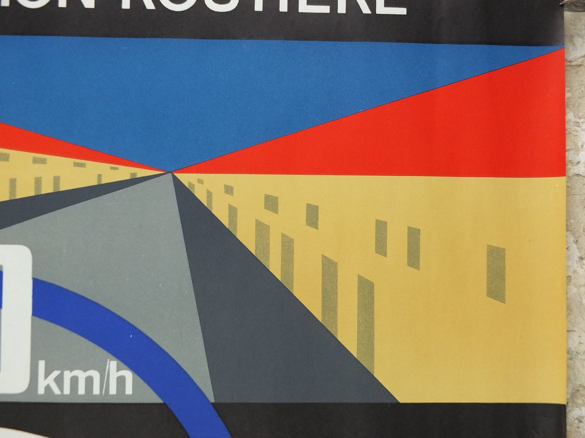 1960s French road safety poster, Speed limits and safety, by Jean Colin, industrial, speeding dangers, retro wall art decor