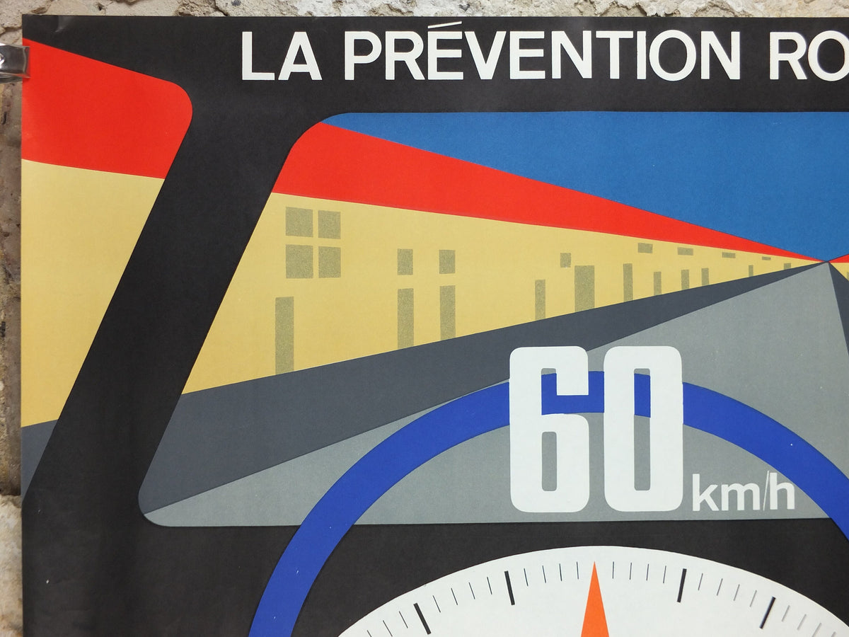 1960s French road safety poster, Speed limits and safety, by Jean Colin, industrial, speeding dangers, retro wall art decor