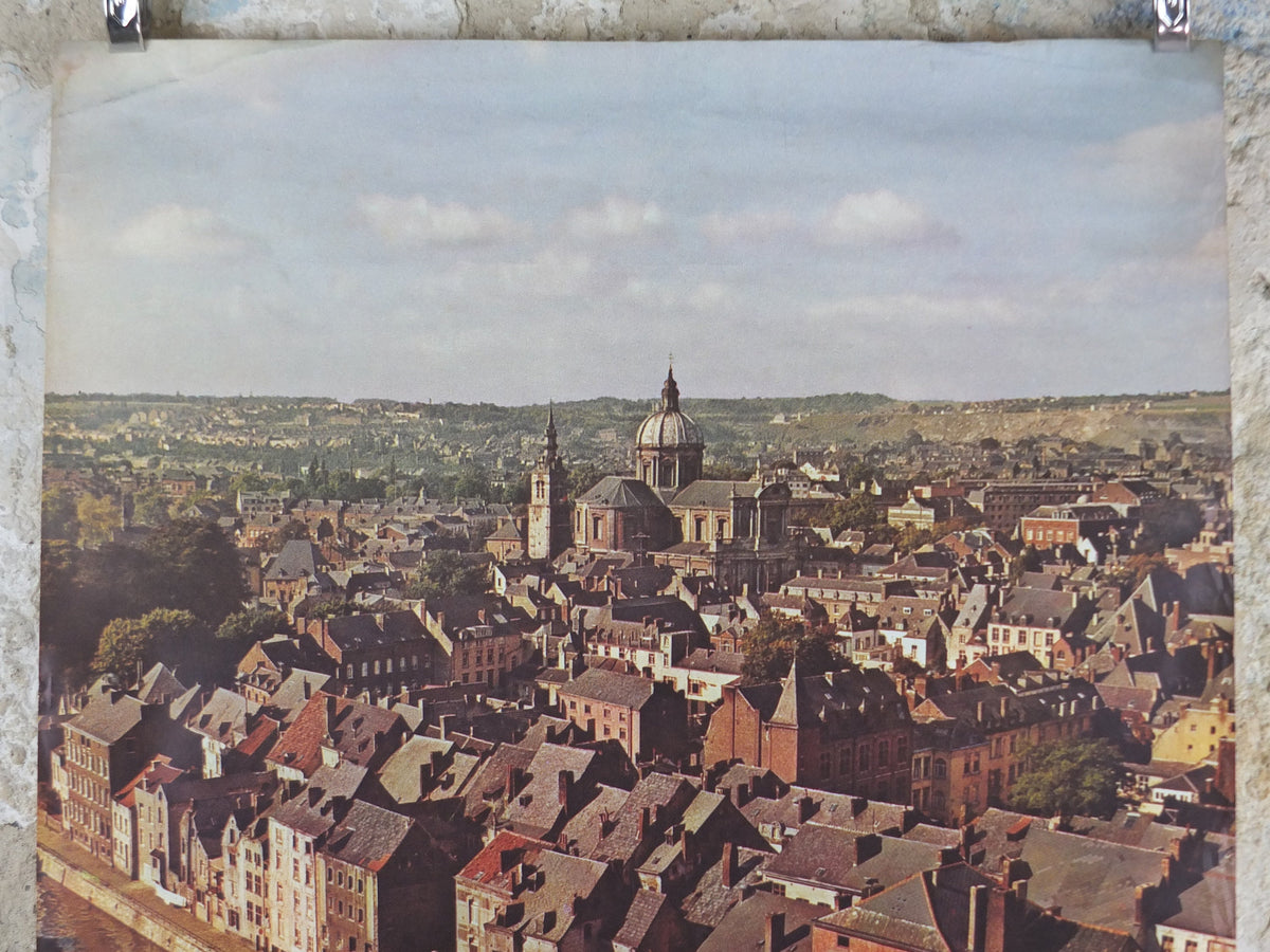 1970s Belgium Travel Poster, Namur Panorama, St Aubins cathedral, Belgique travel tourism holiday vacation wall art
