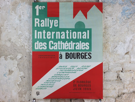 1965 1st International Cathedral Rally Poster, Bourges, BP oil, French vintage car enthusiasts, wall art decor