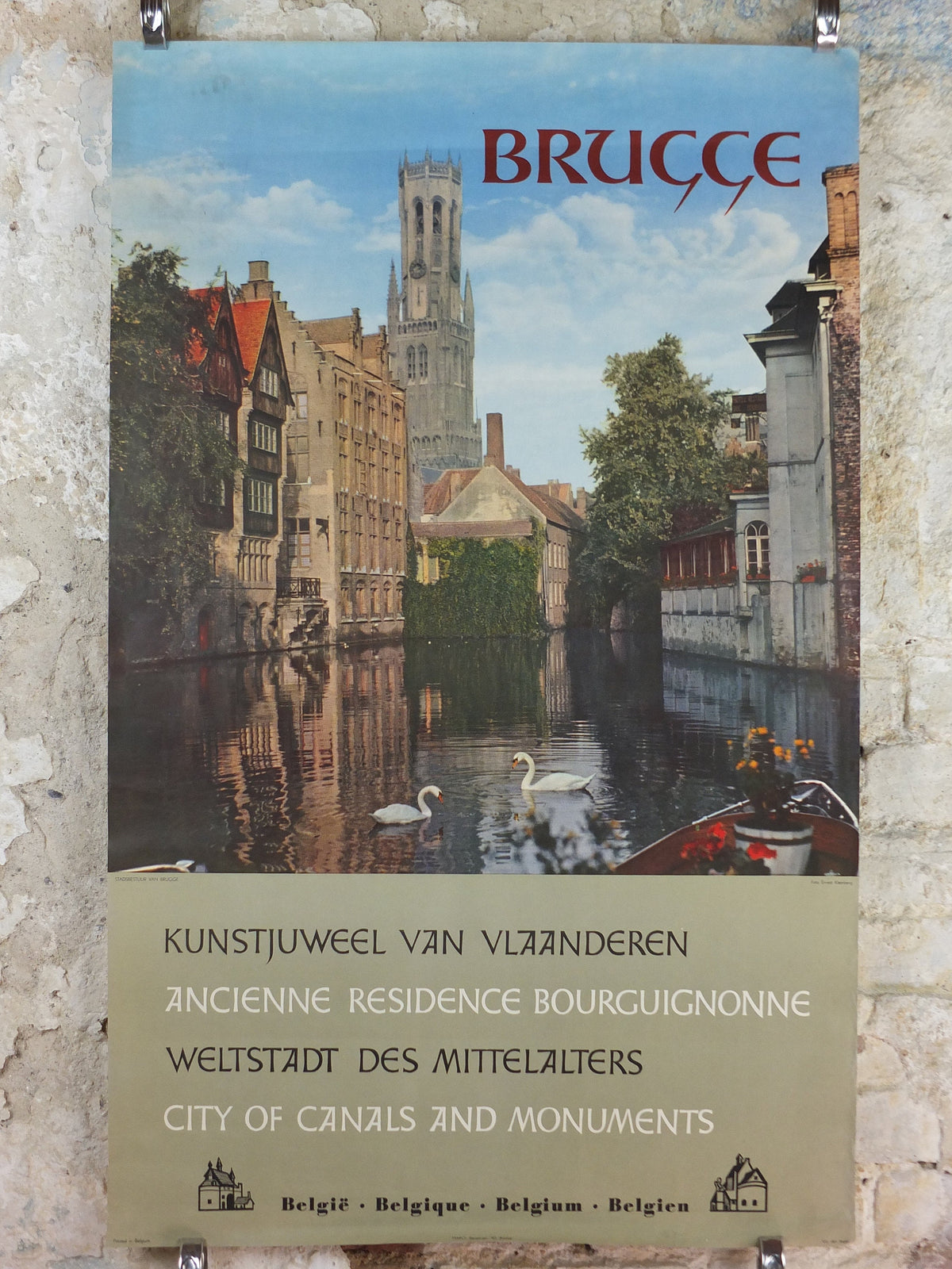 1960s Belgium Travel Poster, Bruges, Brugge, Venice of the North, canals, Belgique travel tourism holiday vacation wall art