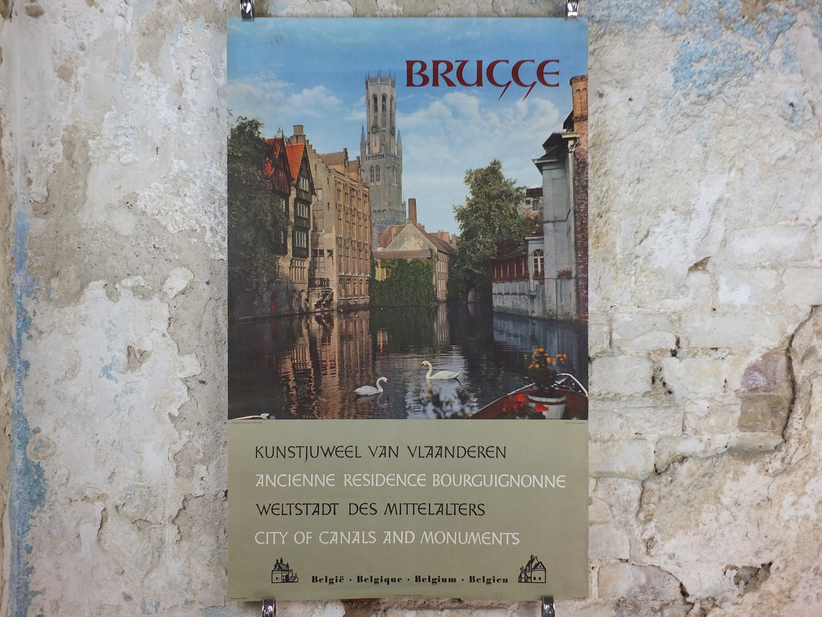 1960s Belgium Travel Poster, Bruges, Brugge, Venice of the North, canals, Belgique travel tourism holiday vacation wall art