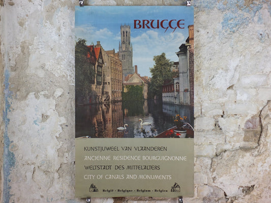 1960s Belgium Travel Poster, Bruges, Brugge, Venice of the North, canals, Belgique travel tourism holiday vacation wall art