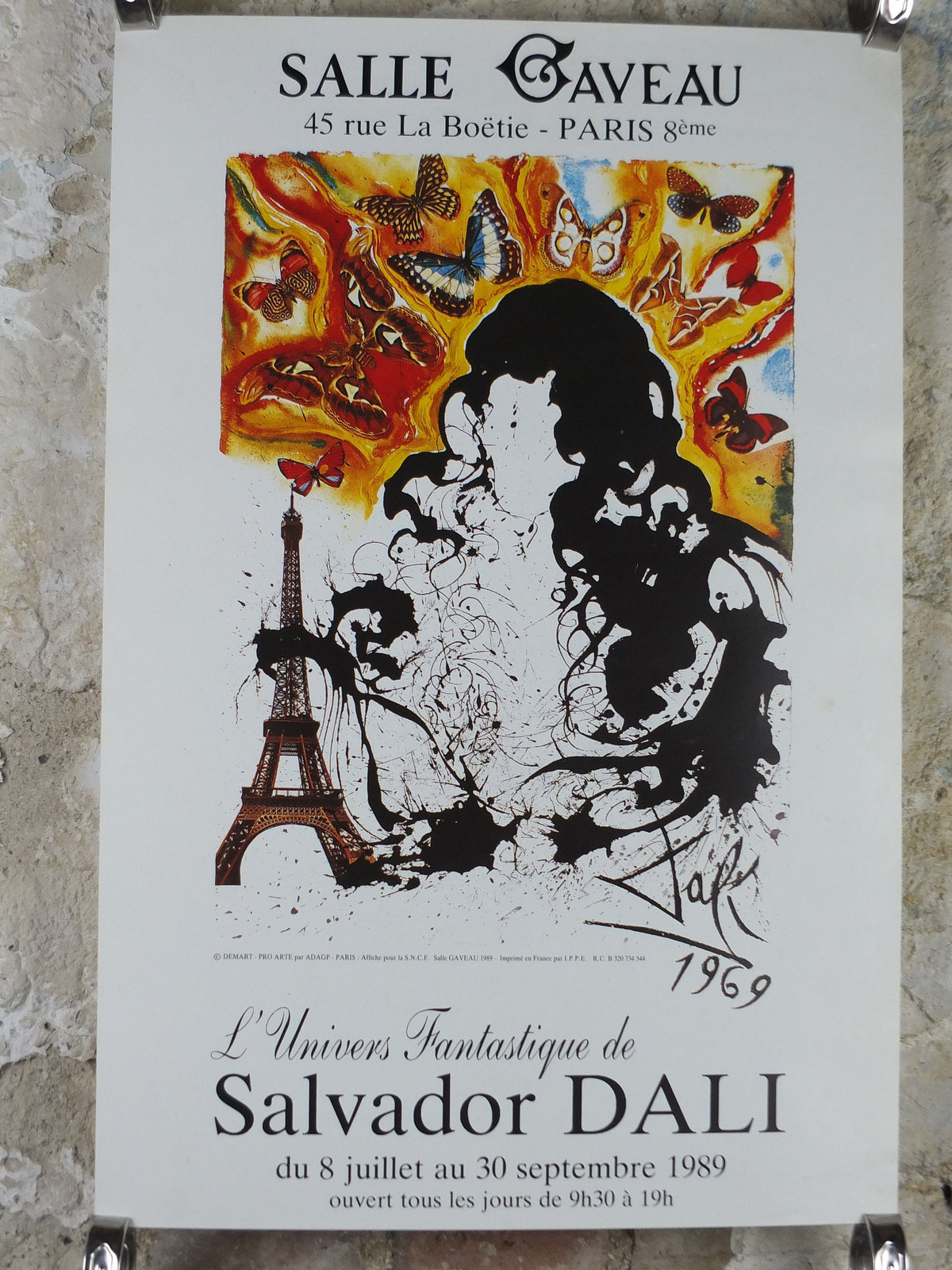 1989 Salvador Dali Poster, SNCF Paris Butterflies and Eiffel Tower from 1969, Cubism Dada Surrealism, wall art decor