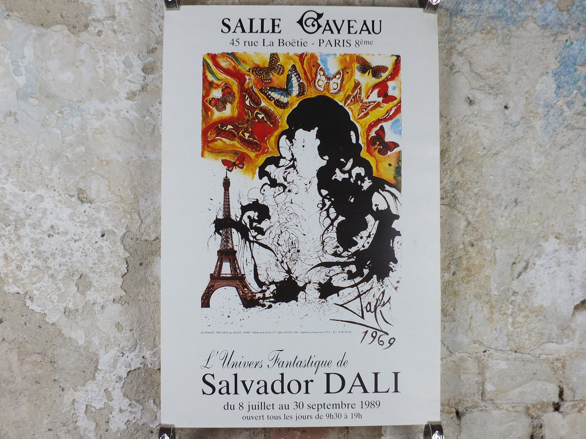 1989 Salvador Dali Poster, SNCF Paris Butterflies and Eiffel Tower from 1969, Cubism Dada Surrealism, wall art decor