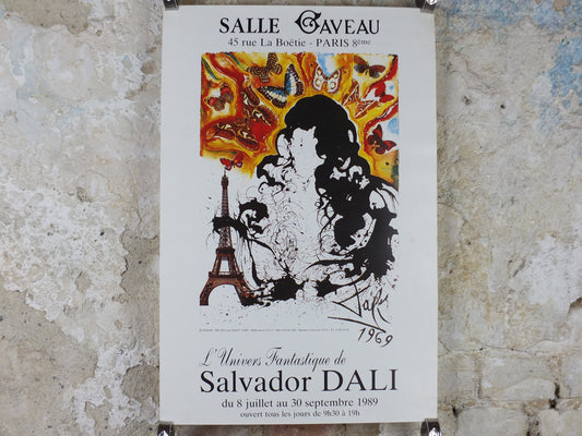 1989 Salvador Dali Poster, SNCF Paris Butterflies and Eiffel Tower from 1969, Cubism Dada Surrealism, wall art decor
