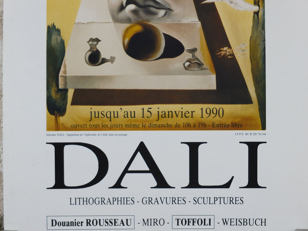 1990 Salvador Dali Poster, Apparition of the Face of Aphrodite of Cnidus from 1981, Neoclassic Cubism Dada Surrealism, wall art decor