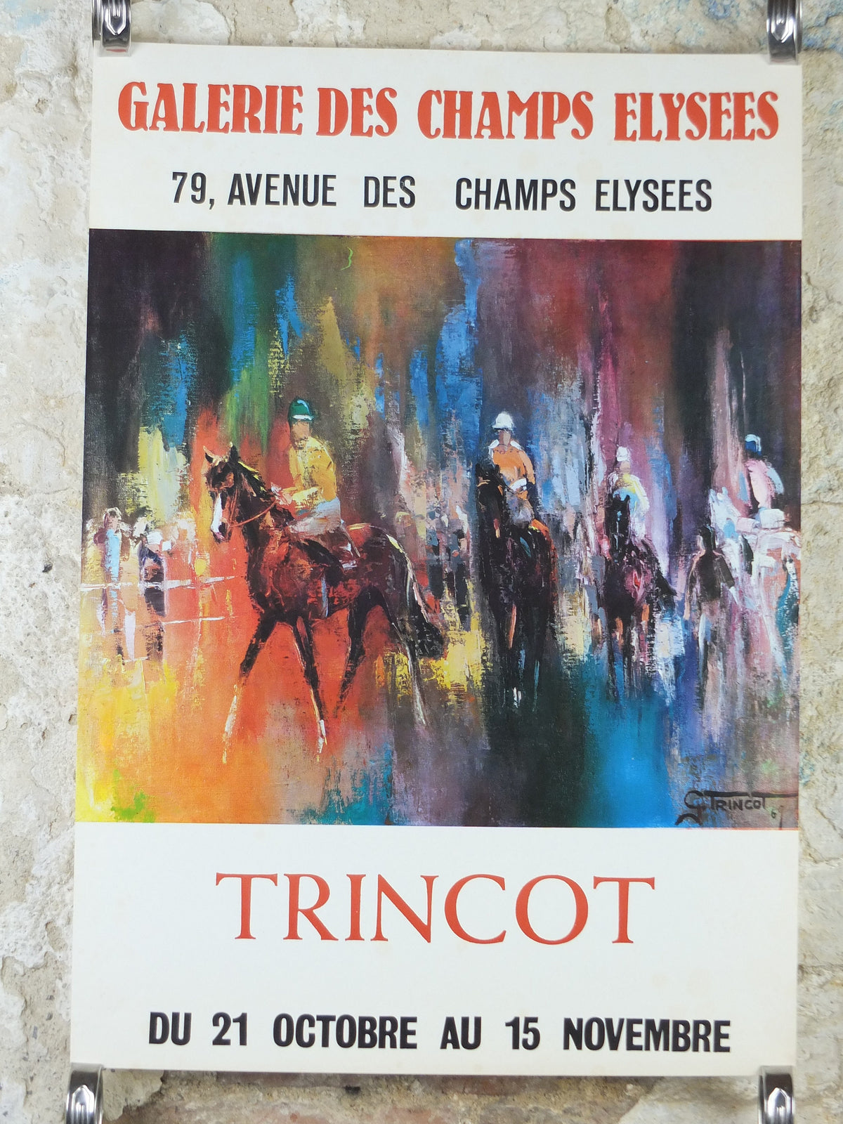 1969 Horse Racing Poster, race horses, Galerie des Champs Elysees, Paris, Georges Trincot, impressionism, gallery exhibition, wall art decor