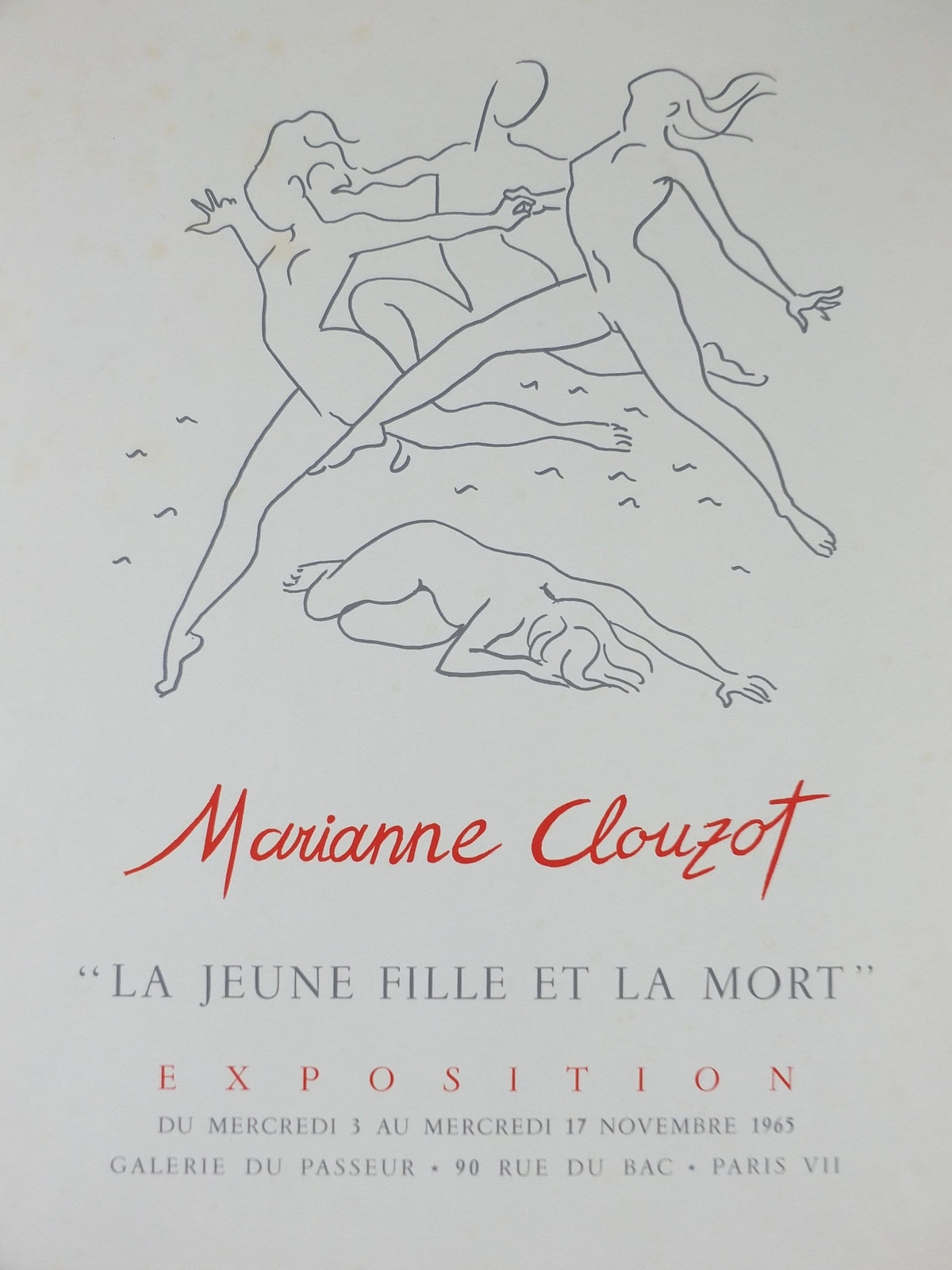 1965 Marianne Clouzot Poster, la jeune fille et la mort, the girl and death, surrealist avant-garde Dada, gallery exhibition wall art decor