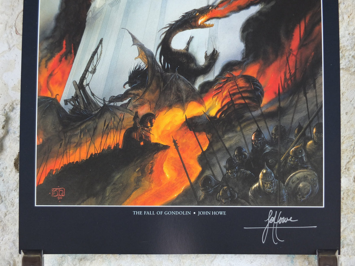 Hand signed John Howe The Fall of Gondolin Poster, 1999 Tolkien Silmarillion, Middle Earth pre Lord of the Rings, print wall art decor