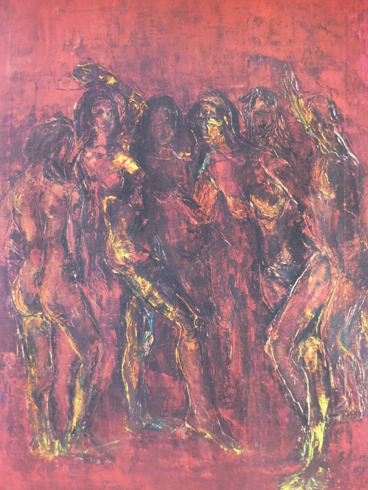 1967 Giulia Romero Poster, The Red Dancers, expresionism painting, beauty in the feminine form, artist gallery exhibition, wall art decor