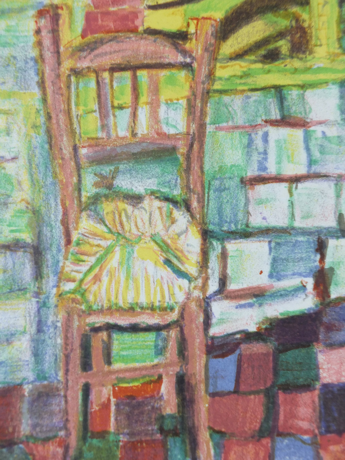 1963 Gilbert Corsia Poster, Sunny French country scene from the inside looking out, naive Impressionism, gallery exhibition, wall art decor