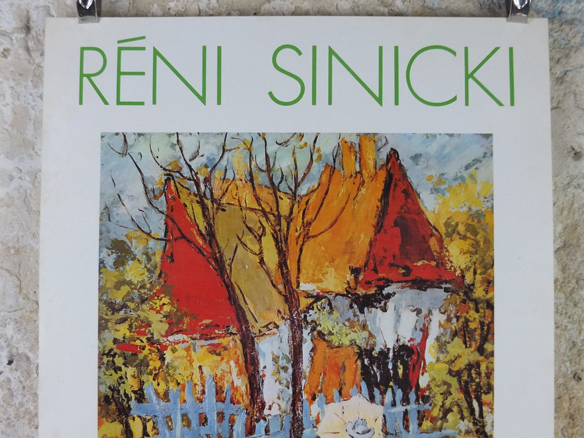 1972 Rene Sinicki Poster, A bright rural country scene of cottage from the south of France, Impressionism gallery exhibition, wall art decor