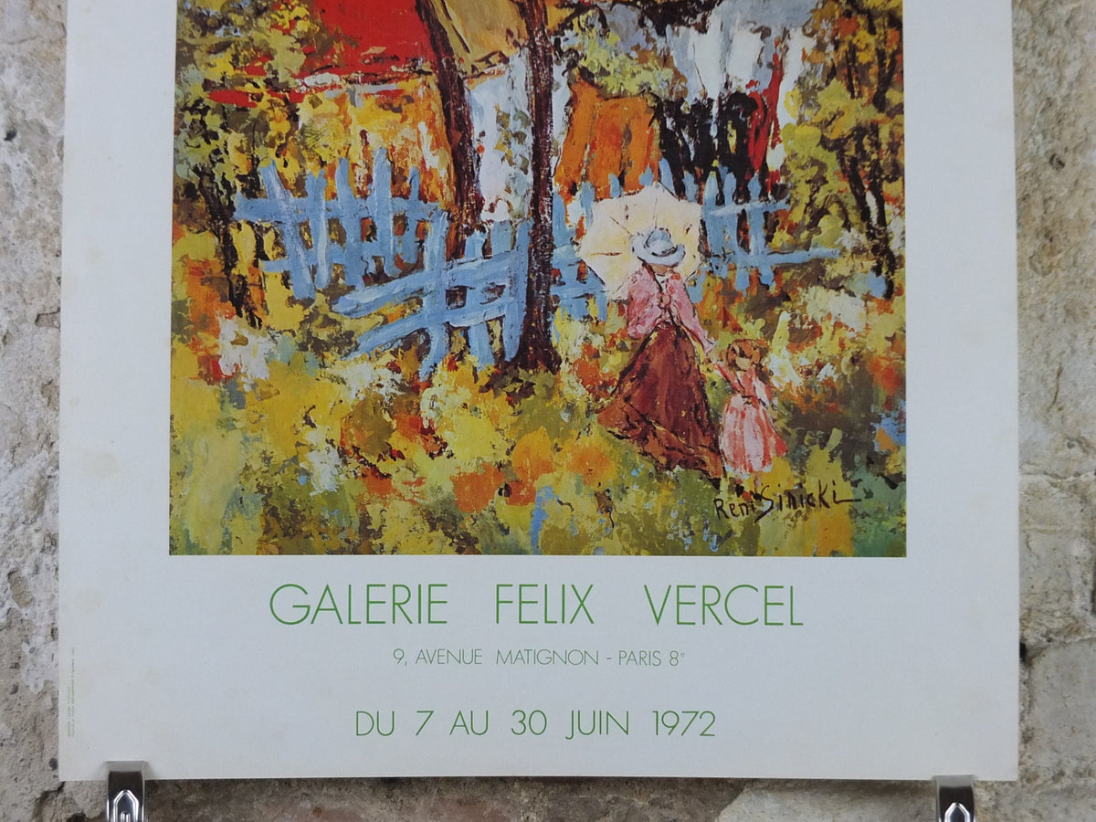 1972 Rene Sinicki Poster, A bright rural country scene of cottage from the south of France, Impressionism gallery exhibition, wall art decor