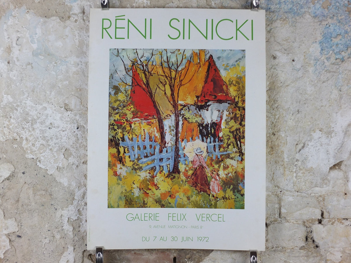 1972 Rene Sinicki Poster, A bright rural country scene of cottage from the south of France, Impressionism gallery exhibition, wall art decor
