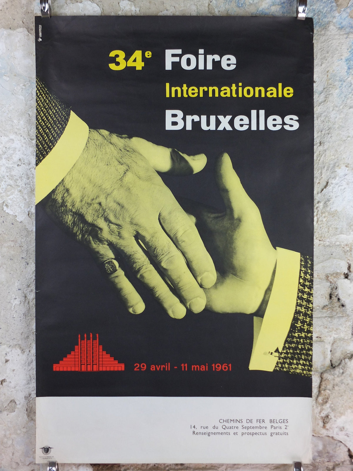 1961 International Fair Brussels Poster, Original Vintage Belgian, 34th Bruxelles Fair, Advertising print, wall art retro decor