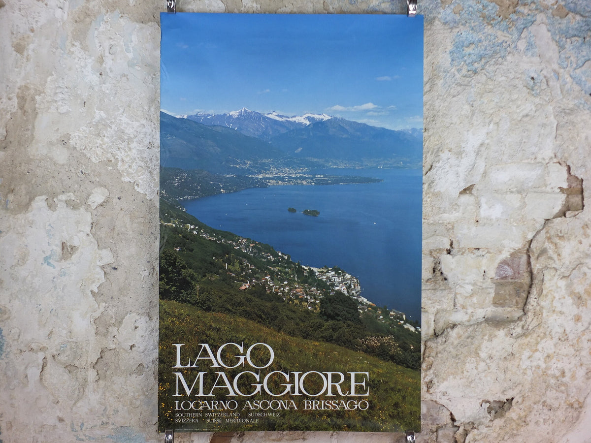1960s Lago Maggoire Poster, Switzerland, Lake, Locarno Ascona Brissago, Suisse Travel tourism vacation, wall art decor