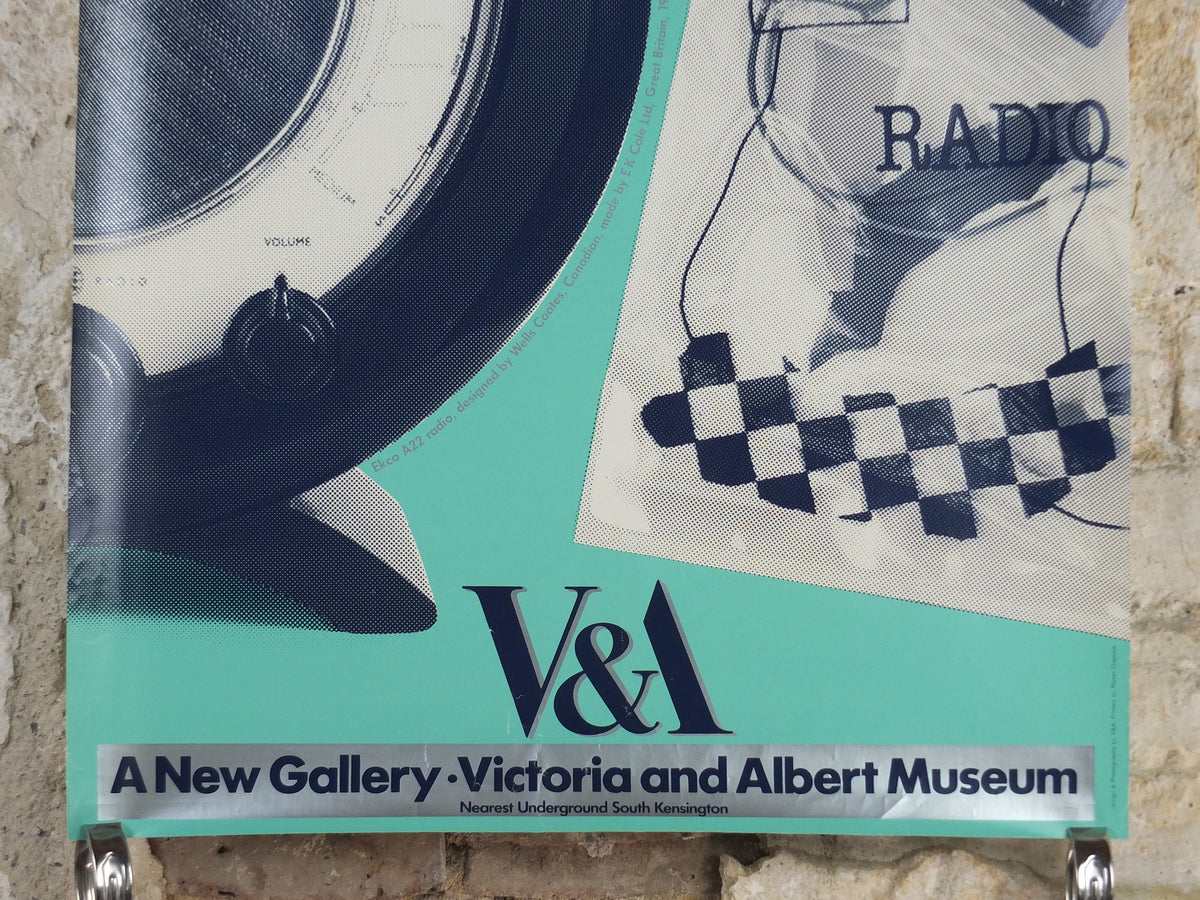 1990s V&A Museum Poster, Radio in the 20C, Radio in a Bag (1983) and Elko 22 (1945), Victoria and Albert, gallery exhibition wall art decor