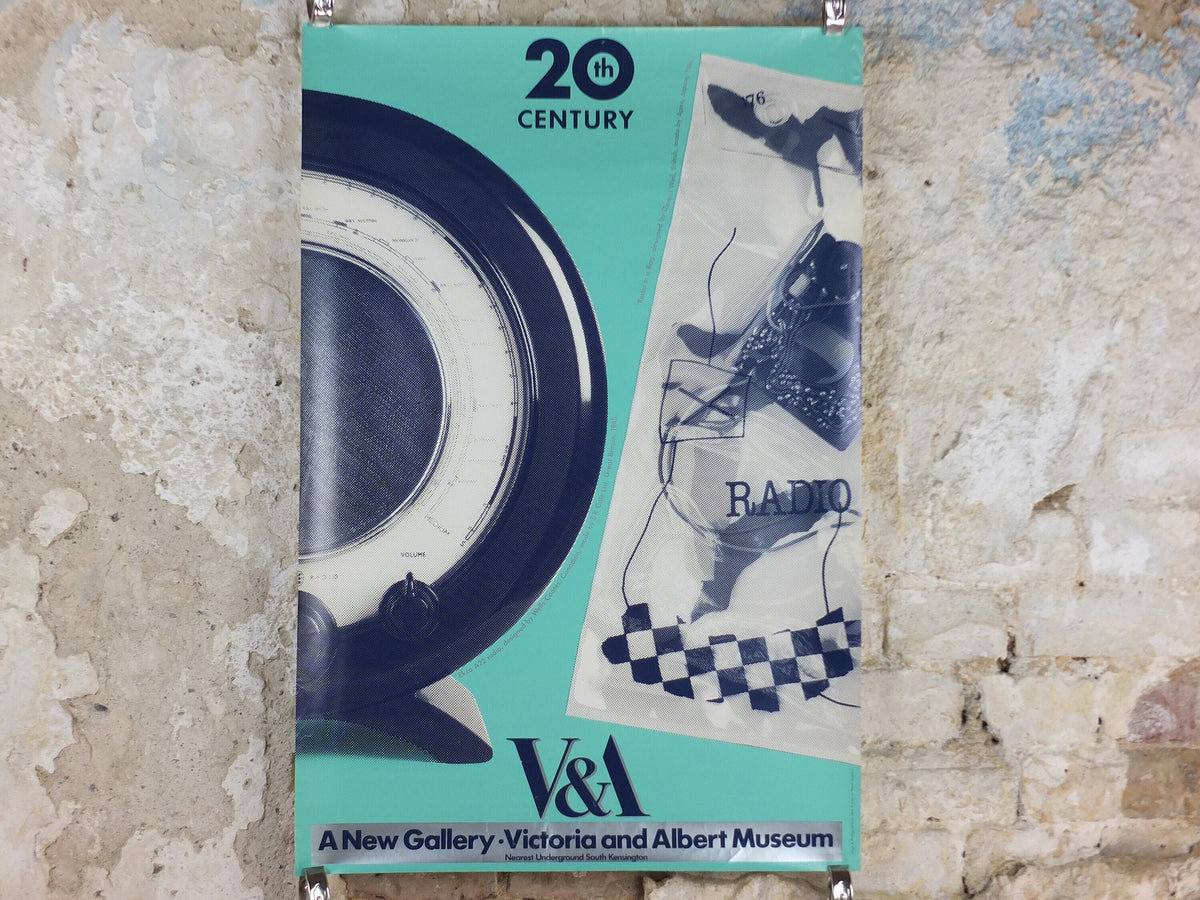 1990s V&A Museum Poster, Radio in the 20C, Radio in a Bag (1983) and Elko 22 (1945), Victoria and Albert, gallery exhibition wall art decor