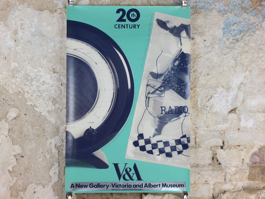 1990s V&A Museum Poster, Radio in the 20C, Radio in a Bag (1983) and Elko 22 (1945), Victoria and Albert, gallery exhibition wall art decor