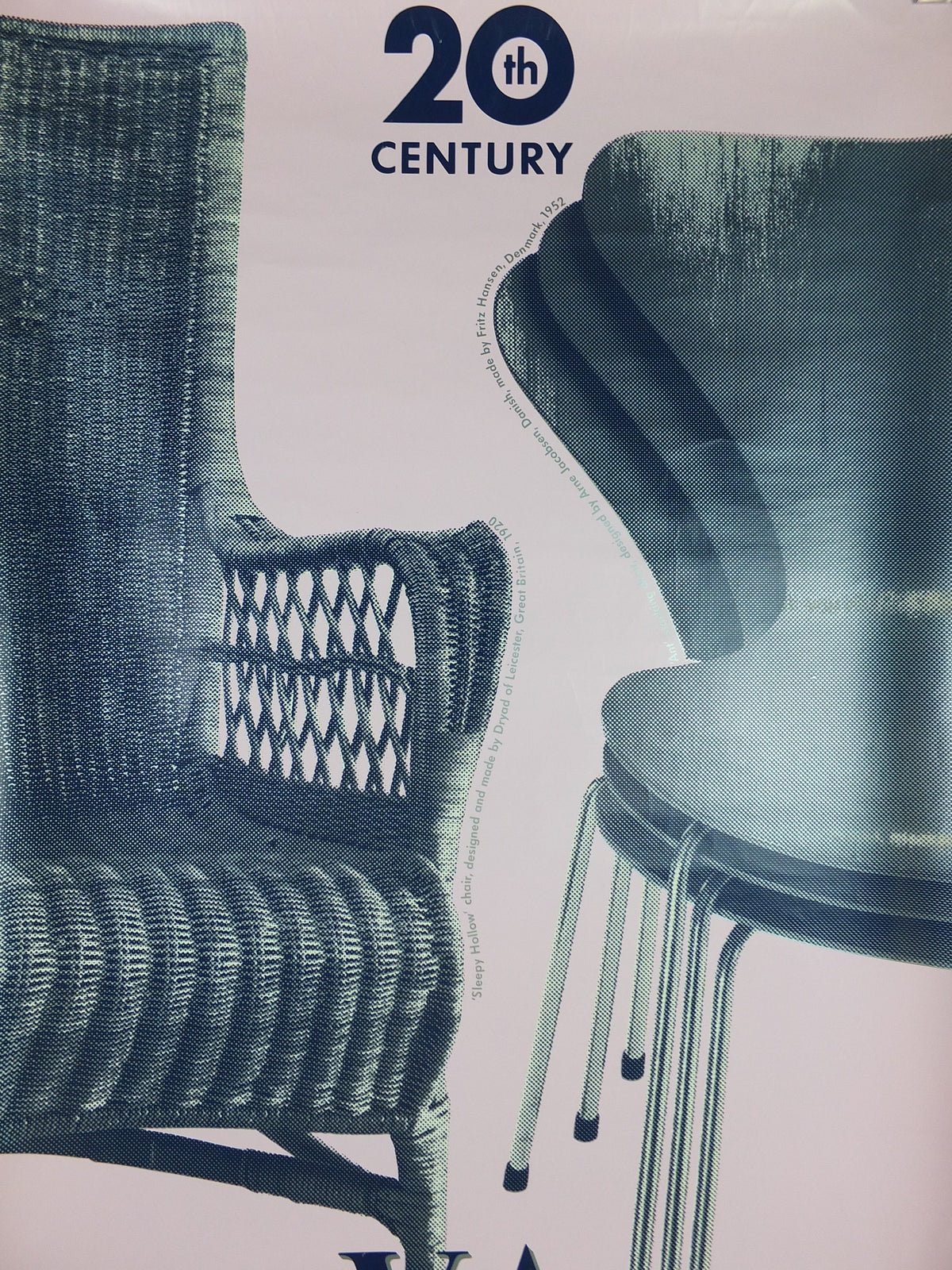 1990s V&A Museum Poster, Chairs in the 20C, Sleepy Hollow (1920) and Ant Chair (1952), Victoria and Albert gallery exhibition wall art decor