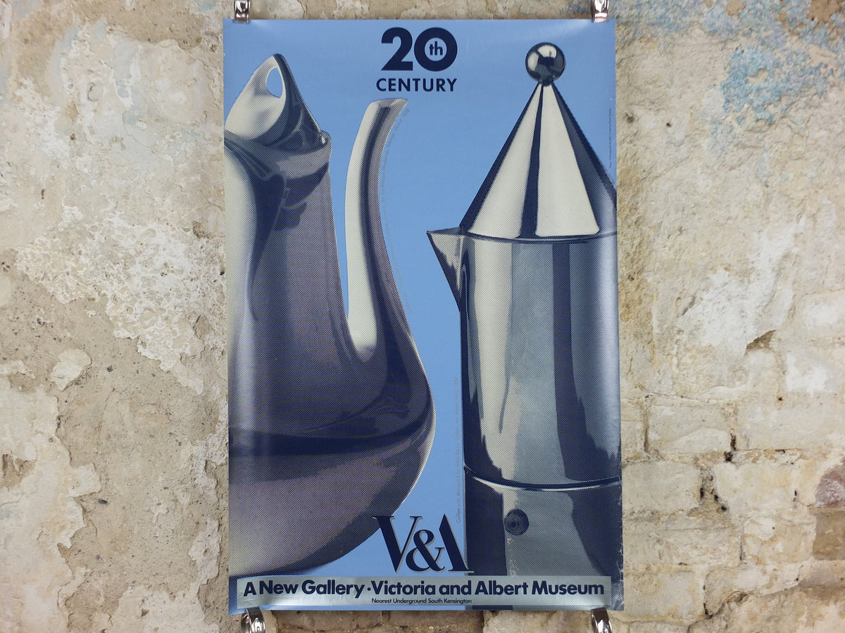 1990s V&A Museum Poster, Coffee Pots in the 20C, Coffee Pot (1900) and (1984), Victoria and Albert gallery exhibition wall art decor