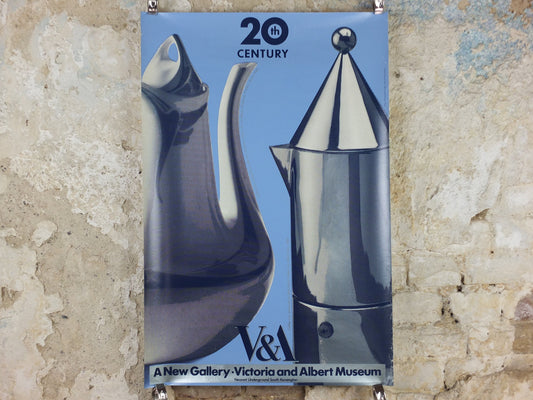 1990s V&A Museum Poster, Coffee Pots in the 20C, Coffee Pot (1900) and (1984), Victoria and Albert gallery exhibition wall art decor
