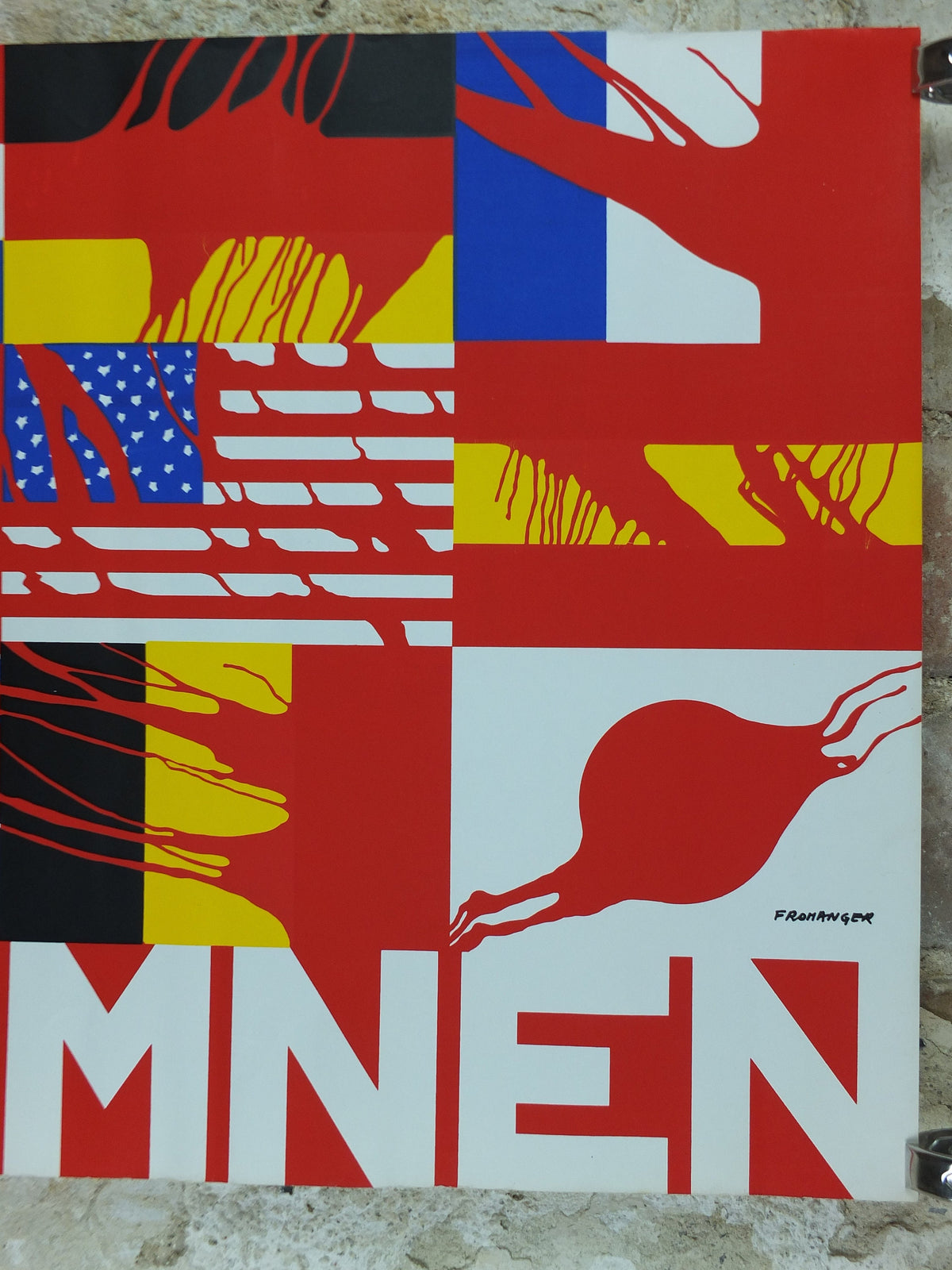1970 Hymnen Poster, by Gérard Fromanger, experimental ballet and dance, blood soaked flags, protest wall art decor