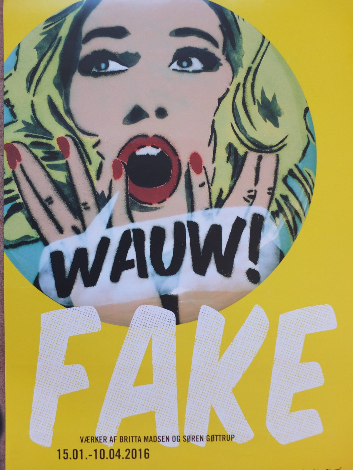 Scandinavian Danish Design poster Fake wow yellow amaze astonish surprise Britta Madsen Soren Gottrup wall art 2016 1950s pop art style